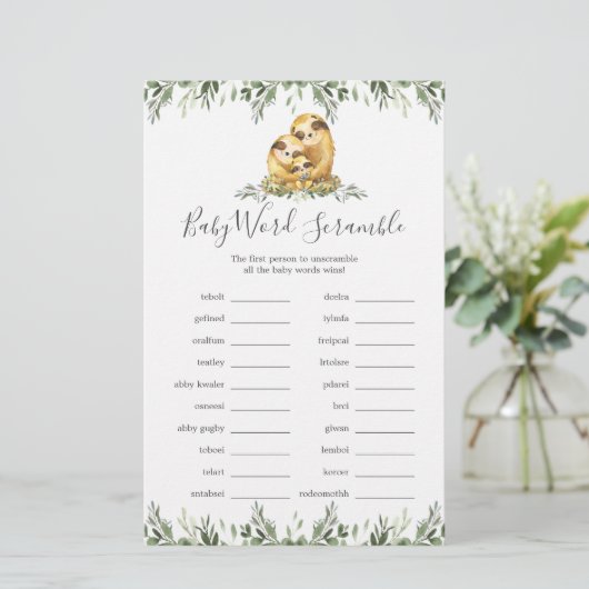 Sleuf Baby shower Word Scramble Game (Staand voorkant)