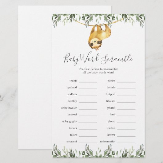 Sleuf Baby shower Word Scramble Game (Voorkant / Achterkant)
