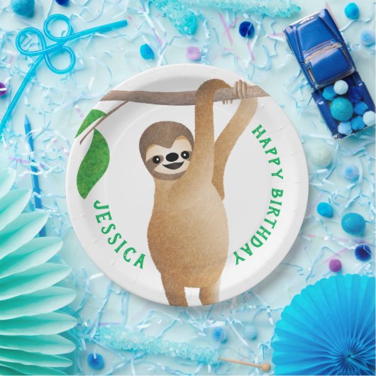 Sleuf Kinder Happy Birthday Party Cake Custom Text Papieren Bordje (Feest)