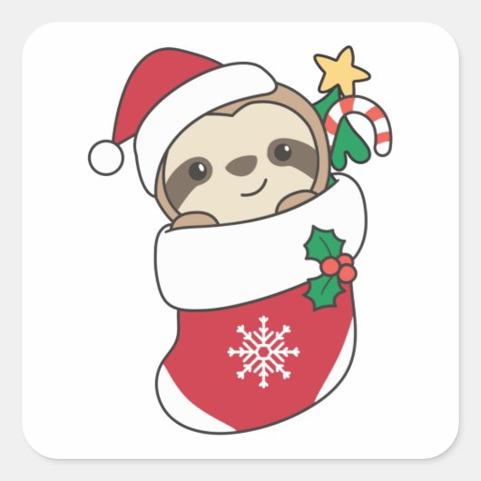 Sleuf met kerstwinter winterdieren vierkante sticker (Voorkant)