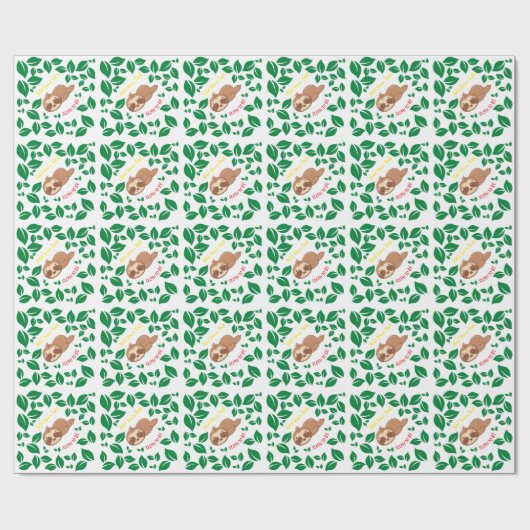 Sleuf om | Funny Sloth botanical leaves Pattern Cadeaupapier (Vlak)