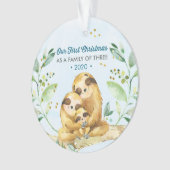 Sleuf onze eerste kerst als familie van 3 ornament (voorkant)