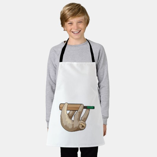 Sleuf op cricket met cricket bat schort (Gedragen)