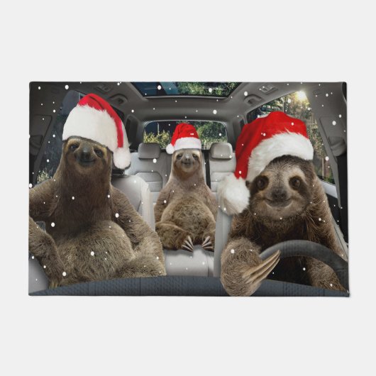 Sleuf rijdt met kerstaxsneeuw voor de auto deurmat (Voorkant)