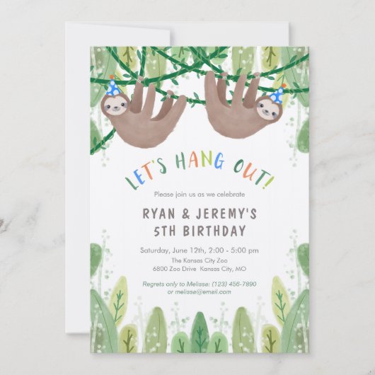 Sleuf TWIN BOYS Birthday Party in Blue and White Kaart (Voorkant)