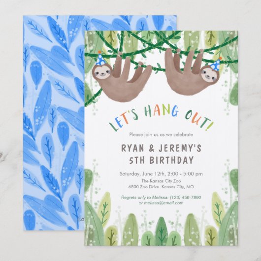 Sleuf TWIN BOYS Birthday Party in Blue and White Kaart (Voorkant / Achterkant)