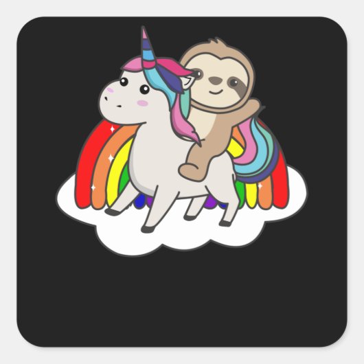 Sleuf Unicorn Rainbow Animals Unicorns Vierkante Sticker (Voorkant)