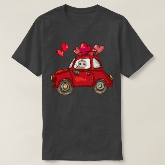 Sleuf Valentijnsdag auto Love Ballon Sloth V T-shirt (Design voorkant)