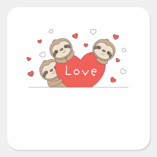 Sleuf Valentijnsdag Hart Love Cute Sloths Vierkante Sticker (Voorkant)