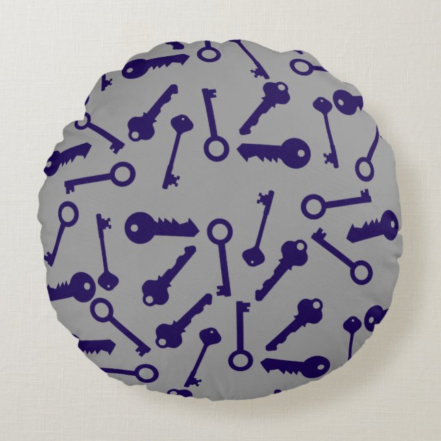 Sleutel Blauw Patroon Product Rond Kussen (Voorkant)