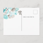 Sleutel blauwgroen bloemen waterverf nieuwe huis h aankondigingskaart (Achterkant)