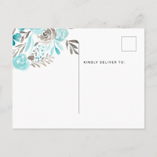 Sleutel blauwgroen bloemen waterverf nieuwe huis h aankondigingskaart (Achterkant)