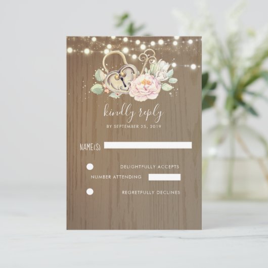 Sleutel en Love Lock Trouw RSVP (Staand voorkant)