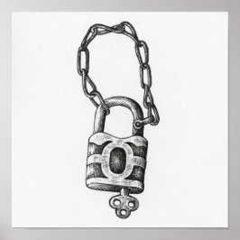  sleutel en vergrendelingsillustratie poster