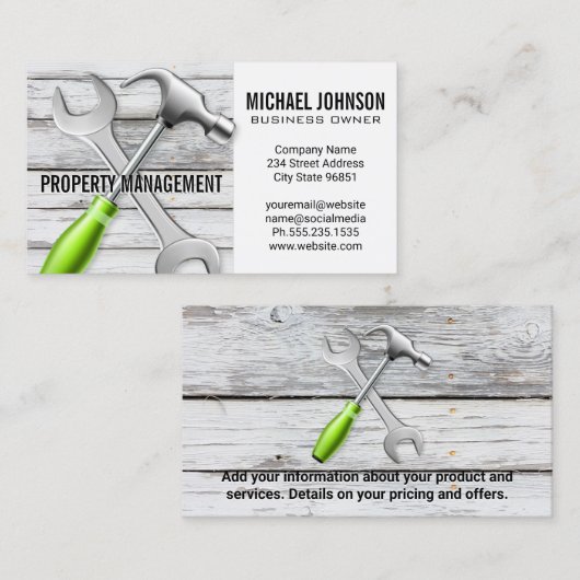 Sleutel | Hamer | Hout | Timmerman Visitekaartje (Voorkant / Achterkant)