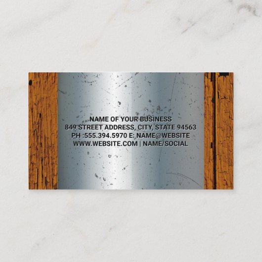 Sleutel Icoon | Metaal en Oud Hout Visitekaartje (Achterkant)