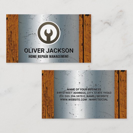 Sleutel Icoon | Metaal en Oud Hout Visitekaartje (Voorkant / Achterkant)