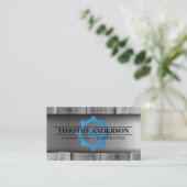 Sleutel Logo van tandwiel | Metaal Hout Achtergron Visitekaartje (Staand voorkant)