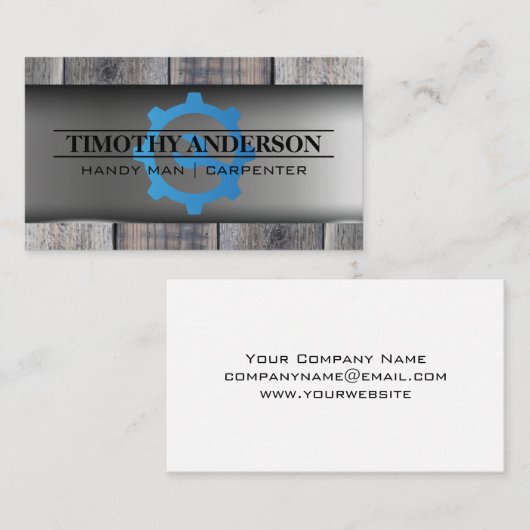 Sleutel Logo van tandwiel | Metaal Hout Achtergron Visitekaartje (Voorkant / Achterkant)