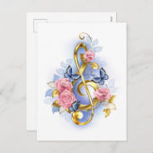 Sleutel met roze rozen feestdagenkaart (Voorkant / Achterkant)