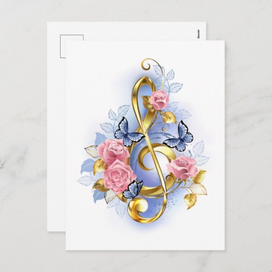 Sleutel met roze rozen feestdagenkaart (Voorkant / Achterkant)