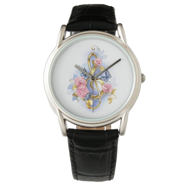 Sleutel met roze rozen horloge (Voorkant)