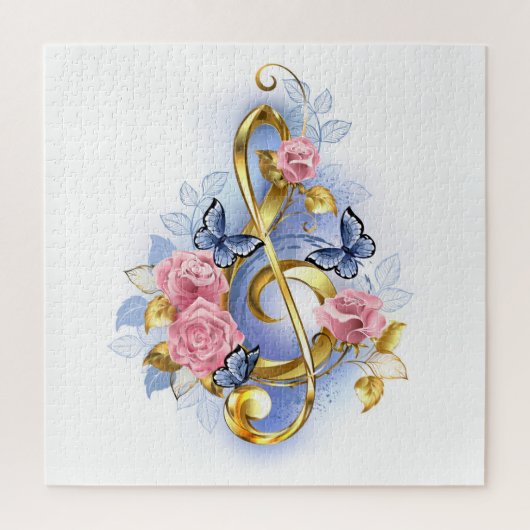 Sleutel met roze rozen legpuzzel (Verticaal)