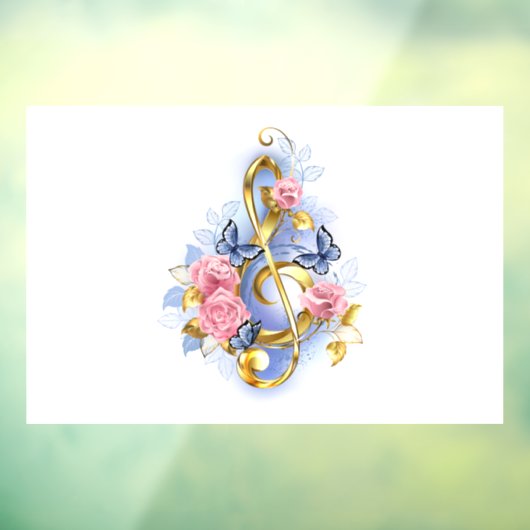 Sleutel met roze rozen raamsticker (Vel 3)