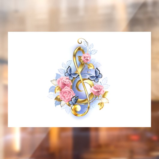 Sleutel met roze rozen raamsticker (Vel 2)