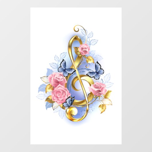 Sleutel met roze rozen raamsticker (Vel)