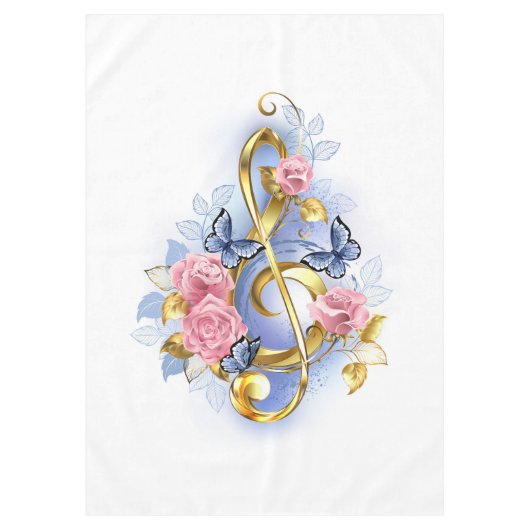 Sleutel met roze rozen tafelkleed (Voorkant)