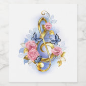 Sleutel met roze rozen wijn etiket (Enkel label)