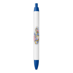 Sleutel met roze rozen zwarte inkt pen
