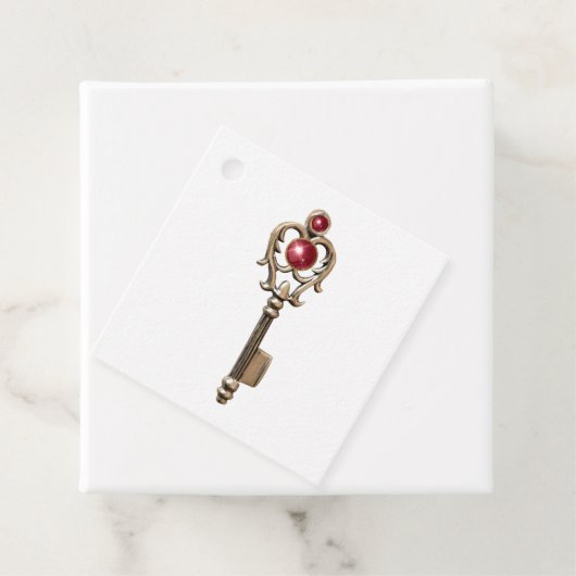  sleutel met Ruby Red Gemstone Bedankjes Labels (In situ)
