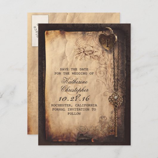  sleutel slot oude bewaar de datum briefkaarten (Voorkant / Achterkant)