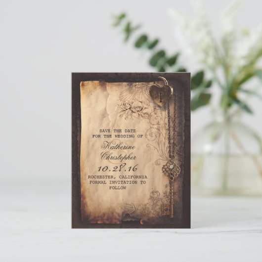  sleutel slot oude bewaar de datum briefkaarten (Staand voorkant)