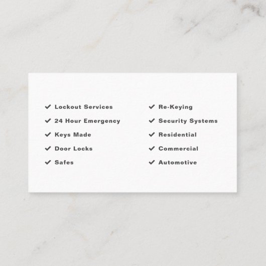 Sleutel & slotenmaker visitekaartje (Achterkant)