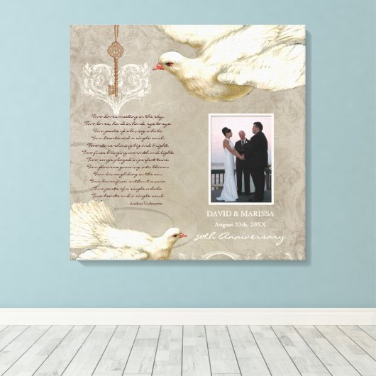 Sleutel tot Hart Duif 50e Bruiloft Jubileum Foto Canvas Afdruk (Insitu (Houten vloer))