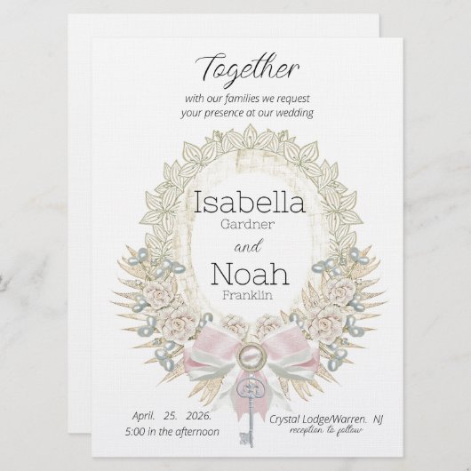 Sleutel tot je Hart Elegante Platte Trouw Uitnodig Kaart (Voorkant / Achterkant)