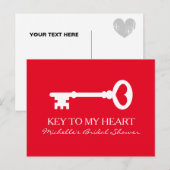 Sleutel tot mijn hart aangepaste vrijgezellenfeest uitnodiging briefkaart (Voorkant / Achterkant)