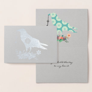 Sleutel tot mijn hart Blauwe Bloemvogel Custom Tex Folie Kaarten