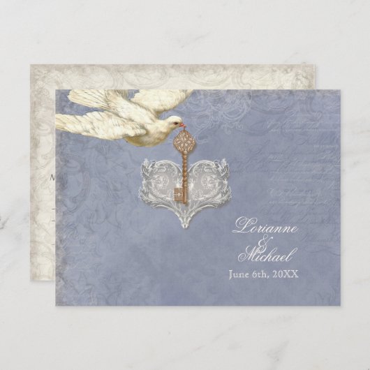 Sleutel tot mijn hart, Doves RSVP Response Briefka Uitnodiging Briefkaart (Voorkant / Achterkant)