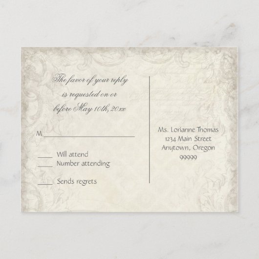 Sleutel tot mijn hart, Doves RSVP Response Briefka Uitnodiging Briefkaart (Achterkant)