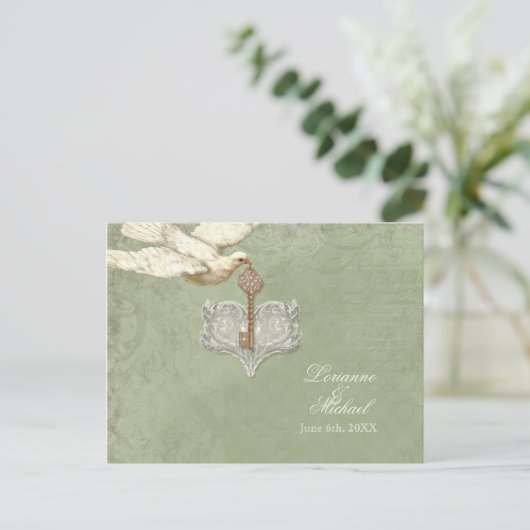 Sleutel tot mijn hart, Doves RSVP Response Briefka Uitnodiging Briefkaart (Staand voorkant)