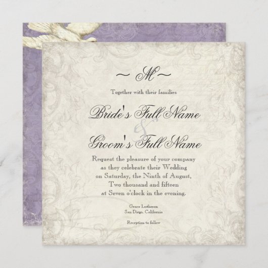 Sleutel tot mijn hart, duiven wervelen bruiloften  kaart (Voorkant / Achterkant)