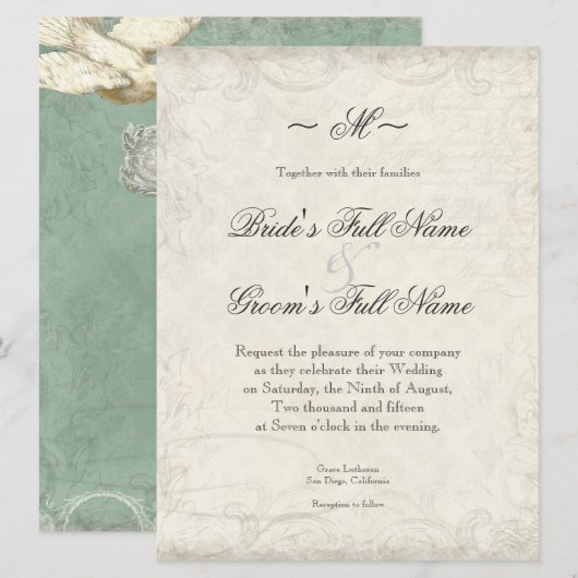 Sleutel tot mijn hart, duiven wervelen bruiloften  kaart (Voorkant / Achterkant)