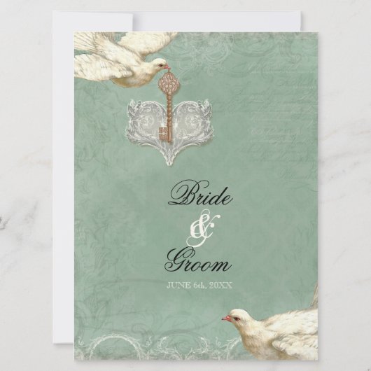 Sleutel tot mijn hart, duiven wervelen bruiloften  kaart (Achterkant)