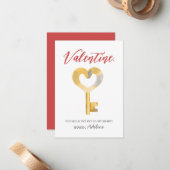 Sleutel tot mijn Hart Valentijnsdag Notitiekaartje (Voorkant / Achterkant in situ)