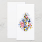 Sleutel van sol met roze rozen save the date (Voorkant / Achterkant)