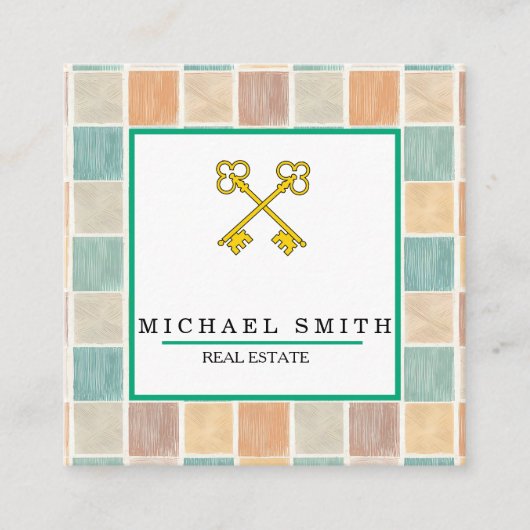  sleutel | Vastgoedtaxateur Key Logo Vierkante Visitekaartje (Voorkant)